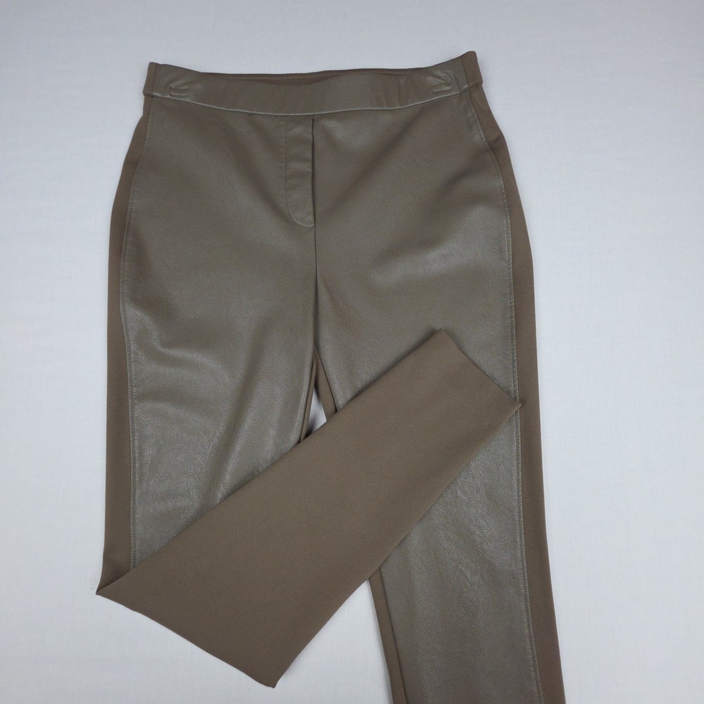 Chico's Faux Leather Front Leggings Women Size 8 Brown Mixed Media Rayon Blend